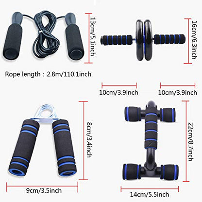 Abdominal Muscle Training Rollers, 5-In-1 Roller Kit with Knee Pads, Push-Up Bars, Handle Grips, Skipping Ropes, Home Gym Exercise Kits Suitable for Physical Training
