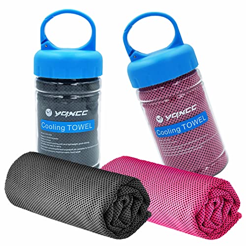 2 Pack Cooling Towels (47"x12"), Ice Cool Neck Towel, Soft Breathable Microfiber for Yoga, Golf, Gym, Running, Camping & Hot Weather - color: Dark Gary/Rose Red