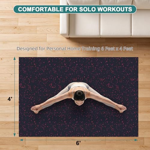 Heavy Duty Rubber Flooring Roll, 1/4" Thick EPDM Gym Rubber Mat, 6’ x 4’ Speckled Fitness Flooring for Home Gym & Garage, Non-Slip Exercise Equipment Floor Mat, Noise Reducing, Black with Red Flecks - size: 6'×4'