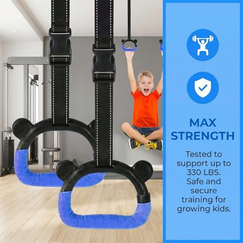 Kids Gymnastics Rings, Children's Home Gym Equipment, Children's Adjustable Strap Strength Training Rings, Pulling Rings for Physical Training - color: Blue