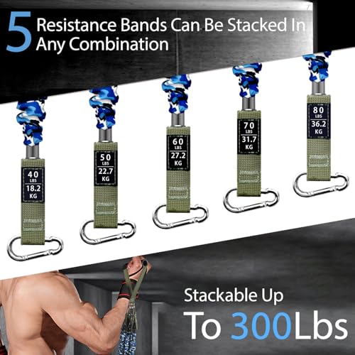 Resistance Bands, Exercise Elastic Bands Set, 40Lb To 80Lb Workout Bands with Handles Protective Sleeves Door Anchor Ankle Strap, Resistance Bands for Working Out With Handles - up to 300Lbs YLUERTDOO