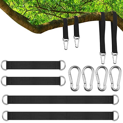 4 PCS Short Straps Tree Swing Straps Hanging Kit, with Carabiners, Heavy Duty Suspension Kits for Gym Fitness Cable Machine Extension, Hanging Pulleys, Rings,Hammock Tree Straps