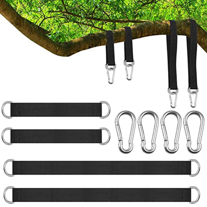 4 PCS Short Straps Tree Swing Straps Hanging Kit, with Carabiners, Heavy Duty Suspension Kits for Gym Fitness Cable Machine Extension, Hanging Pulleys, Rings,Hammock Tree Straps