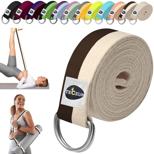 Yoga Strap & Mat Strap – 2 IN 1 – Cotton – 6 ft 8 ft 10 ft (30+ colors) – Adjustable Non-Slip Belt for Yoga, Pilates, Stretching, Physical Therapy, Fitness & Home Workout – For Carrying Mats - color: Brown Beige, size: 6 ft