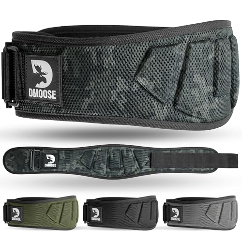 DMoose Fitness Weight Lifting Belt for Squats, Deadlift & Intense Workout - 6" Adjustable Fit Auto Lock Weightlifting Belt for Men & Women - Neoprene Gym Belts for Stability & Lumbar Back Support - color: Black Camo 2.0, size: Medium