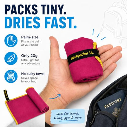 Backpacking Ultralight Quick Dry Microfiber Soft Fast Drying Hand and Face Towel Wash Cloth Camping Yoga Hiking Active Lifestyle Small (Magenta, Small)