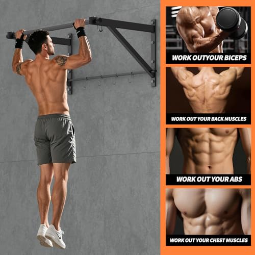Adjustable Depth Wall Mounted Pull Up Bar 51'' 500LB Heavy Duty Chin Up Bar - size: 35"