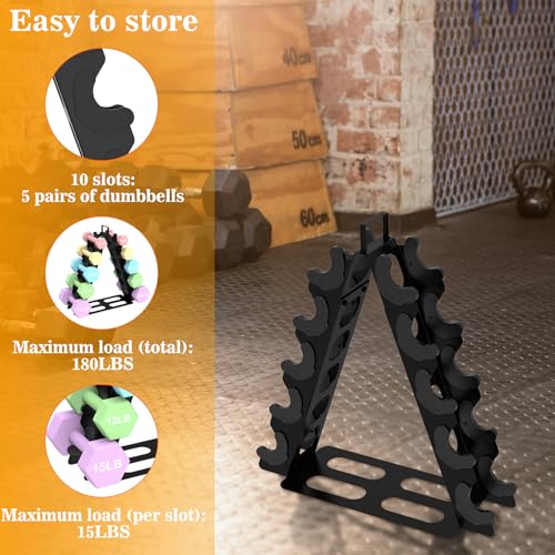 Dumbbell Rack 5 tier(Dumbbells not included), A-Frame Metal Dumbbell Holder with Handle, Multilevel Weight Storage Organizer for Dumbbells, Tree Shape Compact Weight Rack/Holder(Black)