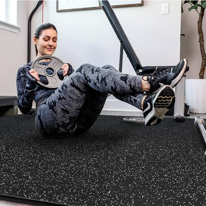 SUPERJARE 0.4'' Thick 12 Pcs 48 Sq Ft Rubber Top Exercise Equipment Mats, High Density EVA Foam Mats with Rubber Top, Interlocking Gym Flooring for Home Gym, Protective Workout Mat, Black/Grey - size: 12 Tiles (48 Sq Ft)
