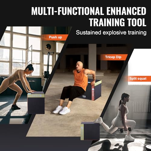 VEVOR 3 in 1 Plyometric Jump Box, Cotton Plyo Box, Platform & Jumping Agility Box, Anti-Slip Fitness Exercise Step Up Box for Home Gym Training, Conditioning Strength Training, Multiple Sizes, Black