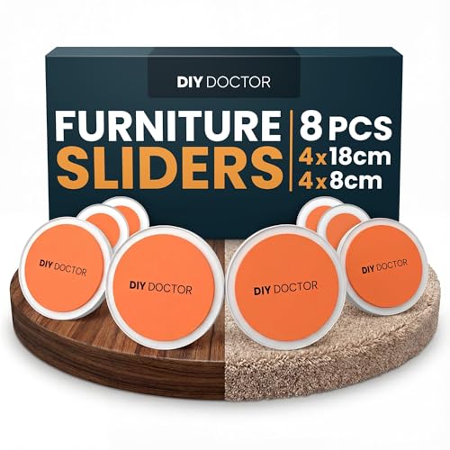 DIY Doctor Furniture Sliders – 8-Piece Set with Large & Small Sliders - Move Heavy Furniture Easily on Carpet, Hardwood & Tile – Reusable Floor Protectors – Orange