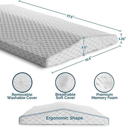 ComfiLife Lumbar Support Pillow for Sleeping Memory Foam Pillow for Back Pain Relief - Side, Back and Stomach Sleepers- Triangle Wedge Pillow - Bed Rest Pillow - Medium-Soft (White, Standard)