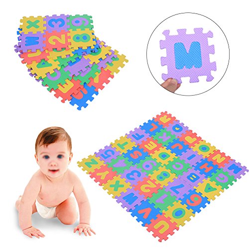 Foam Mat Floor Tiles, Kids Puzzle Exercise Play Mat Children Foam Padding Cushioned Rug Flooring Gym Colorful Mats Interlocking Letters Numbers Toy Toddler Infant Baby Girls Boys Yoga Playrooms 36pcs