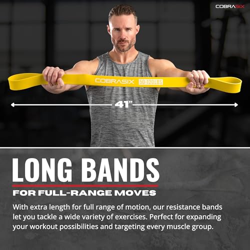 Long Resistance Bands for Working Out | Set of 6 Exercise Bands for Full-Body Training | Pull Up Bands for Home Gym with Handles, Door Anchor and Bar Options | for Men & Women