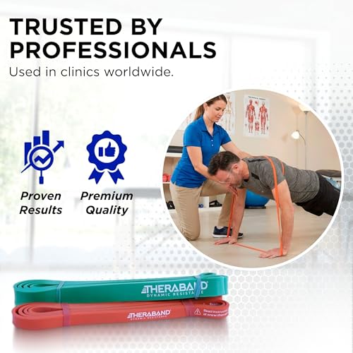 THERABAND High Resistance Band Set of 2, Light and Medium Elastic Super Bands for Full Body Workouts, Physical Therapy, Strength Training, Durable 41” Loop Exercise Bands, 15-25 lbs Resistance