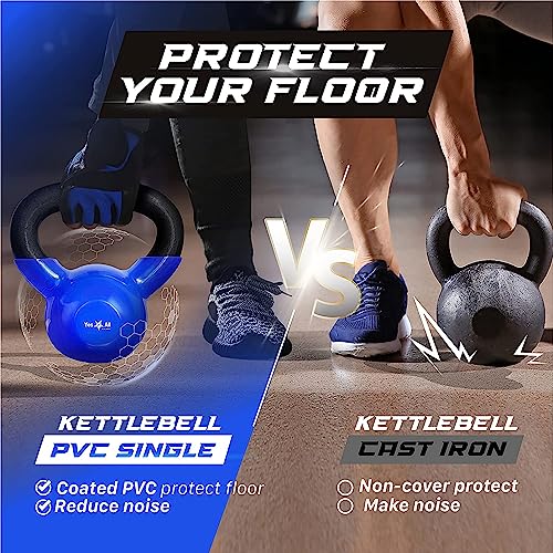 Yes4All Kettlebell, 5-100 LB Vinyl Coated Cast Iron Strength Training Kettlebells for Home Gym Exercises, Fitness, Full Body Workout Equipment, Push Ups, and Grip Strength - color: A. 5LB - Dark Blue, style: Vinyl Coated