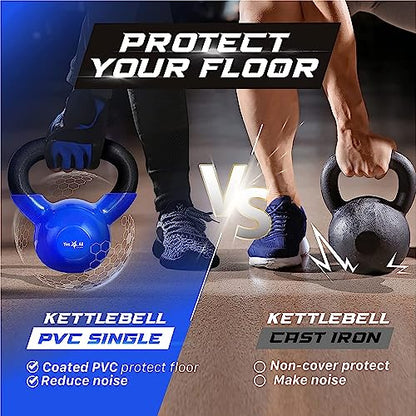 Yes4All Kettlebell, 5-100 LB Vinyl Coated Cast Iron Strength Training Kettlebells for Home Gym Exercises, Fitness, Full Body Workout Equipment, Push Ups, and Grip Strength - color: A. 5LB - Dark Blue, style: Vinyl Coated