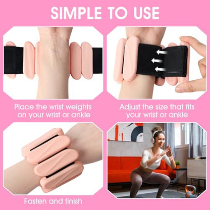 Wrist Weights, 2Pack Wearable Wrist Ankle Weights for Women & Men, Adjustable Arm and Leg Weights, Silicone Weighted Bangles for Walking Yoga Pilates Running Dance Gym 2lb - color: Meat Pink