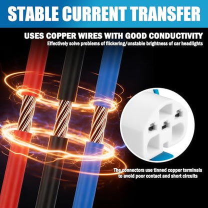 2PCS Headlight Wiring Harness,3-Pin Headlight Connector Plug for 9007/9004/HB1/HB5,High Tempreture Resistant Headlights Socket Headlights Harness Replacement Car Accessories