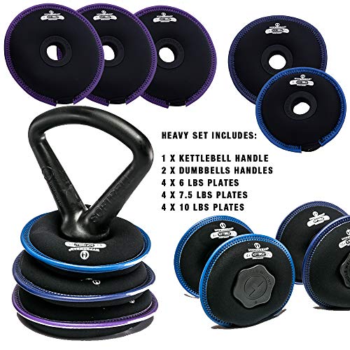 Hyperwear SoftBell® Adjustable Weight System – Modular Home Gym Set Converts to Dumbbells, Kettlebells & Plates, Quiet Soft Weights (3–20 lb or 20–50 lb Sets)