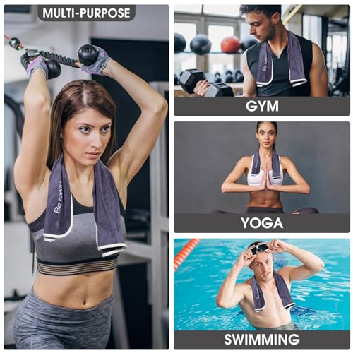 Microfiber Gym Towel Set for Men Women, Super Soft and Quick-Drying Towels for Fitness, Yoga, Cycling, Swimming (Blue+Grey+Purple, 3 Pack) - color: Blue+grey+purple
