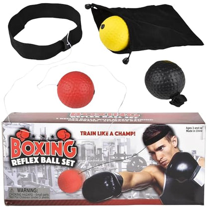 Boxing Reflex Ball Set of 3- Complete Boxing Trainer Ball Set with Elastic Headband, Strings, Storage Bag and Instructions- Easy to Carry Boxing Ball Headband to Improve Hand Eye Coordination & Speed