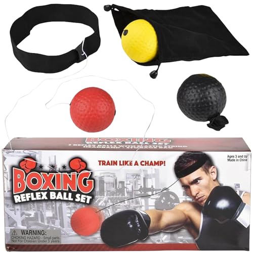 Boxing Reflex Ball Set of 3- Complete Boxing Trainer Ball Set with Elastic Headband, Strings, Storage Bag and Instructions- Easy to Carry Boxing Ball Headband to Improve Hand Eye Coordination & Speed