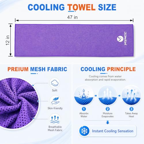 2 Pack Cooling Towels (47"x12"), Ice Cool Neck Towel, Soft Breathable Microfiber for Yoga, Golf, Gym, Running, Camping & Hot Weather - color: Light Blue/Purple