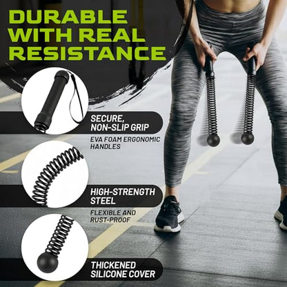 Weighted Ropeless Battle Ropes 2 Pack – 2026 Edition | Cordless Portable No Anchor Battle Rope for Home Gym & Apartment | HIIT Strength & Cardio | Non-Slip Handle | Gloves & Exercise Poster