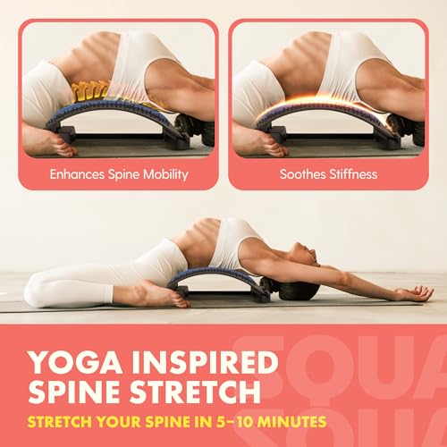 Lower Back Stretcher Device, Ergonomic Lumbar Support Back Massager, Multi-Level Traction, Foam Cushion with Pressure Points, 30-Day Digital Workout Program, for Home, Gym, Car & Yoga Mat Use