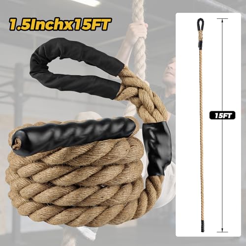 Climbing Rope 1.5 Inch Diameter - 10FT / 15FT Heavy Duty Gym Climbing Rope for Fitness & Strength Training Professional Workout Rope for Adults & Kids - Ideal for Home Gym, Outdoor & Indoor Exercises