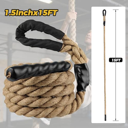 Climbing Rope 1.5 Inch Diameter - 10FT / 15FT Heavy Duty Gym Climbing Rope for Fitness & Strength Training Professional Workout Rope for Adults & Kids - Ideal for Home Gym, Outdoor & Indoor Exercises