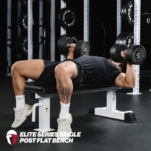 Titan Fitness Elite Series Single Post Flat Bench, Rated 1,000 LB, 2.5" Thick HeftyGrip Vinyl Pad, Dedicated Home Gym Competition Weightlifting & Strength Training Utility Bench - color: White