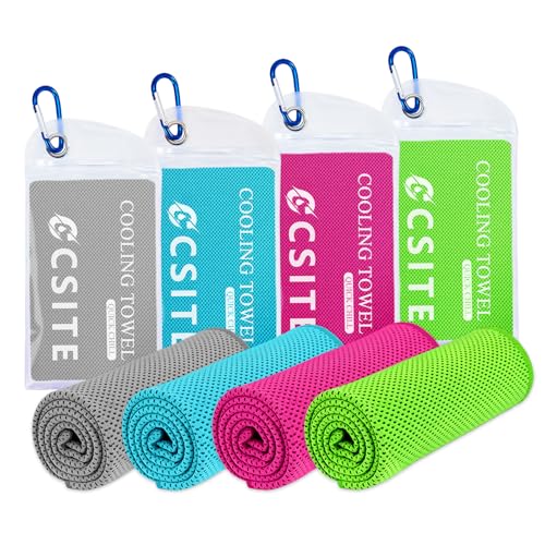 Cooling Towels for Neck and Face - 4 Pack 47x12 Inch Ice Cold Microfiber Towels, Soft & Breathable Cooling Towel for Hot Weather, Sports, Yoga, Workout, Running, Golf, Camping - color: Rose Red/Green/Light Gray/Lake Blue