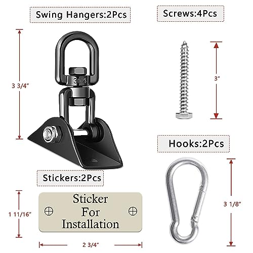 Heavy Duty Swing Hangers for Wooden Sets 2000 LB Capacity Hammock Hanger 360 Swivel Stainless Steel Swing Hardware Accessories 2 Packs for Porch Playground Yoga Heavy Bag