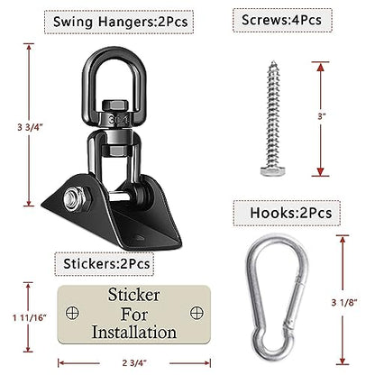 Heavy Duty Swing Hangers for Wooden Sets 2000 LB Capacity Hammock Hanger 360 Swivel Stainless Steel Swing Hardware Accessories 2 Packs for Porch Playground Yoga Heavy Bag