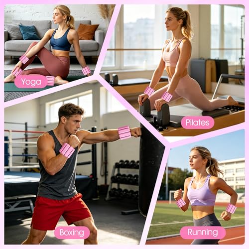 Wrist Weights Set, 2Pack Adjustable Ankle Weights for Women/Men(1 lb Each), Silicone Weighted Bangles for Yoga, Pilates, Running & Walking, Arm & Leg Weights - color: Pink