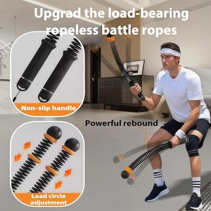 2Pcs Ropeless Battle Ropes for HIIT, Cardio, Strength & Low-Impact Training, Portable Weighted Home Gym Equipment Non-Slip Handle, Cordless Battle Ropes for Men & Women, Upgrad Battle Rope with Bag