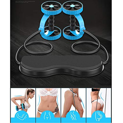 Men Ab Roller Wheel with Resistance Band Women Flex Abdominal Trainers Double Rollers Home Gym Multi-Functional Exercise Knee mat Body Fitness Equipment Core Ab Workout