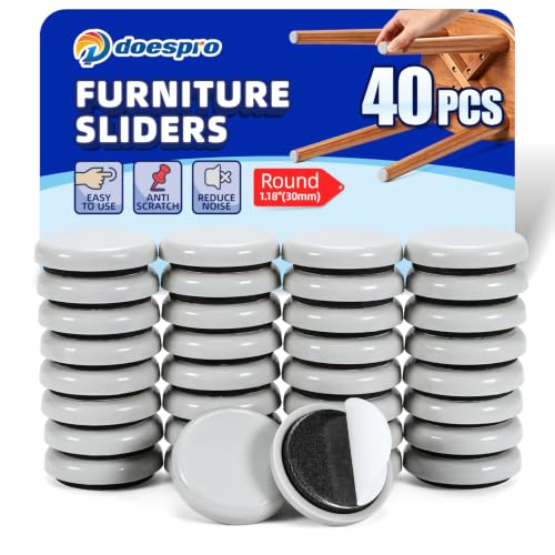 40PCS 1.2" Furniture Sliders for Hardwood Floors & Carpet, Self-Stick - color: 01 Pe Sliders Round, size: 1.2"(40 Pack)