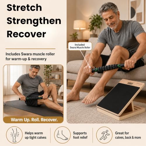 Swara 14″ Wide Wooden Slant Board for Calf Stretching & Exercise, Foldable - size: 14x14 Inch
