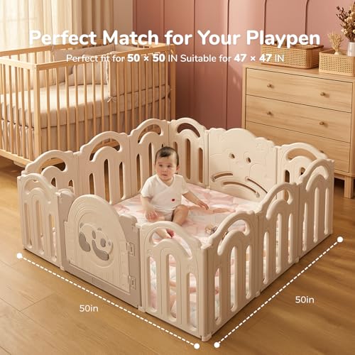 Momcozy Baby Play Mat for Floor, 50"x50" Thickened Playpen Mat, Playmate for Baby Tummy Time, Waterproof & Non-Slip, Foldable Outdoor Mat with Carrying Handle, Crayon