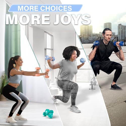 Yes4All Vinyl Hexagon Dumbbell - Dumbbells Set of 2 Hand Weights for Home Gym & Strength Training (2-15 lbs Weight Options) - color: C. 5 lbs - Little Boy Blue - Pair