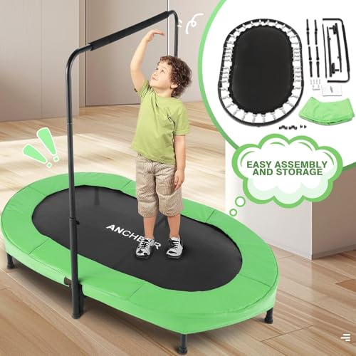 ANCHEER Trampoline for Kids, Toddler Trampoline Indoor Sports and Outdoor Games 56" Kids Rebounder 220LBS Capacity with Adjustable Safety Handrail Foldable Jumper for Boys and Girls