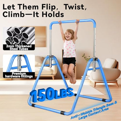 Kids Gymnastics Bar Gymnastic Equipment for Home Adjustable Height Gymnastic Training Bar Gymnastic Stuff for 3-7 Years Old Girls - color: Basic- Blue