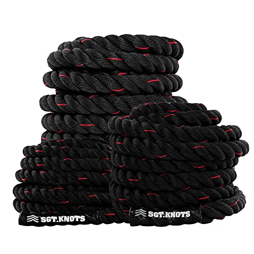 SGT KNOTS Twisted Battle Rope - Weighted Exercise Rope for Strength Training, CrossFit, Battling, Climbing & the Gym (1", 1.5", 2")