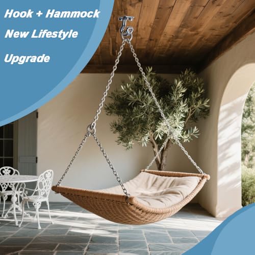 Heavy Duty Hammock Hooks & Swing Hanging Kit 1100LB Capacity - Ceiling Hooks for Porch Swing, Hammock Chair, Yoga Swing - IncludesMounting Hardware, Anchors - Indoor/Outdoor Use (2, Silver)