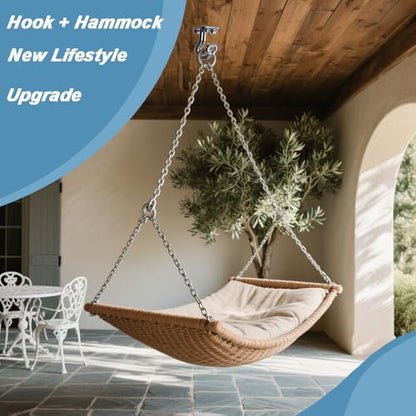 Heavy Duty Hammock Hooks & Swing Hanging Kit 1100LB Capacity - Ceiling Hooks for Porch Swing, Hammock Chair, Yoga Swing - IncludesMounting Hardware, Anchors - Indoor/Outdoor Use (2, Silver)