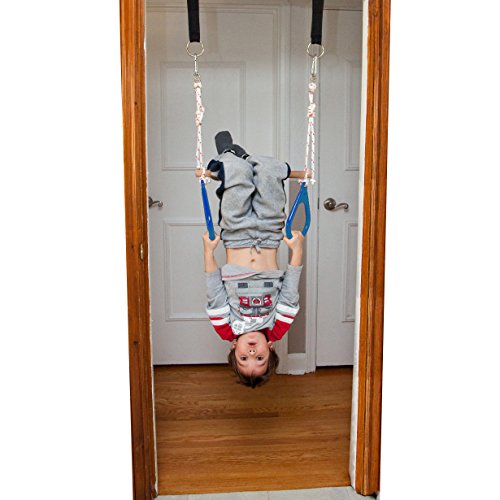 Doorway Swing for Kids Indoor - Trapeze Bar and Blue Gymnastic Rings Combo
