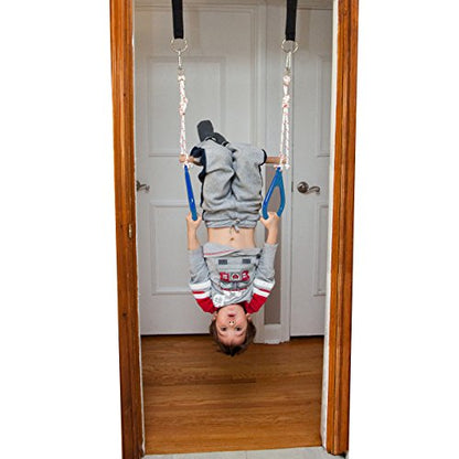 Doorway Swing for Kids Indoor - Trapeze Bar and Blue Gymnastic Rings Combo